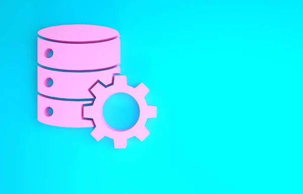 Pink Server and gear icon isolated on blue background. Adjusting app, service concept, setting options, maintenance, repair, fixing. Minimalism concept. 3d illustration 3D render