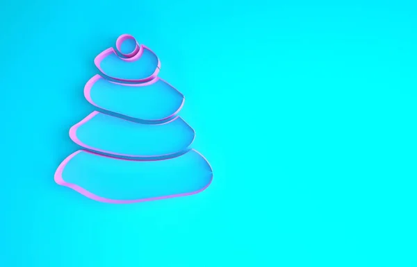 핑크 스택 핫 스톤 아이콘은 파란 배경에 분리되어 있다. 스파 살롱 액세서리. 미니멀리즘의 개념입니다. 3d 삽화 3D 렌더링 — 스톡 사진