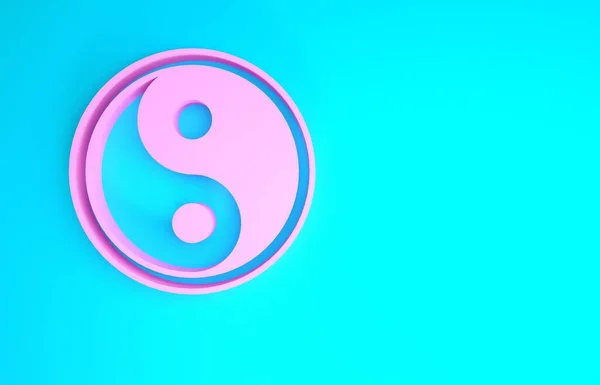 Pink Yin Yang symbol of harmony and balance icon isolated on blue background. Minimalism concept. 3d illustration 3D render