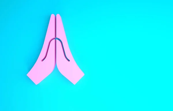 Manos Rosa en posición de oración icono aislado sobre fondo azul. Oración a Dios con fe y esperanza. Concepto minimalista. 3D ilustración 3D render — Foto de Stock