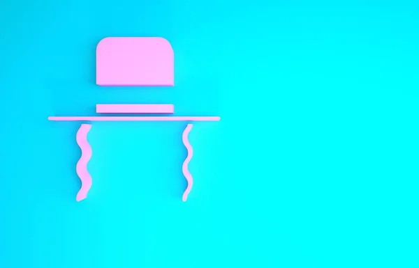 Rózsaszín ortodox zsidó kalap oldalsó ikon elszigetelt kék háttérrel. Zsidó férfiak hagyományos ruhában. Judaizmus szimbólumok. Minimalizmus koncepció. 3d illusztráció 3D render — Stock Fotó
