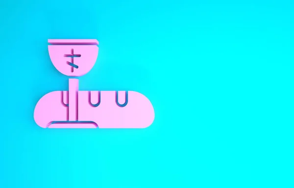 Rózsaszín Első áldozás szimbólumok egy szép meghívó ikon elszigetelt kék háttérrel. Minimalizmus koncepció. 3d illusztráció 3D render — Stock Fotó
