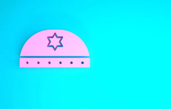 Rózsaszín zsidó kippah csillaga David ikon elszigetelt kék háttérrel. Zsidó yarmulke kalap. Minimalizmus koncepció. 3d illusztráció 3D render — Stock Fotó