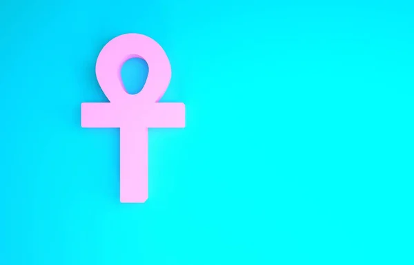 Pink Cross ankh icon isolated on blue background. Minimalism concept. 3d illustration 3D render