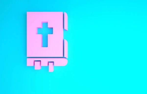 Pink Holy bible book icon isolated on blue background. Minimalism concept. 3d illustration 3D render — Stock Photo, Image