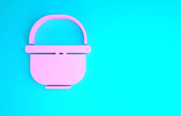 Pink Camping pot icoon geïsoleerd op blauwe achtergrond. Kook of stoofpot voedsel symbool. Minimalisme concept. 3d illustratie 3D renderen — Stockfoto