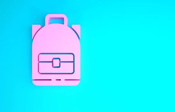 Ikon ransel Pink Hiking diisolasi dengan latar belakang biru. Berkemah dan mengeksplorasi gunung ransel. Konsep minimalisme. Tampilan 3D ilustrasi 3d — Stok Foto