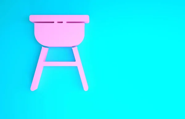 분홍색 바베큐그릴 아이콘은 파란색 배경에 분리되어 있습니다. BBQ 그릴 파티. 최소성 개념. 3D 일러스트 3D 렌더링 — 스톡 사진