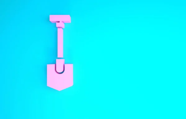 Pink Shovel icon isolated on blue background. Gardening tool. Tool for horticulture, agriculture, farming. Minimalism concept. 3d illustration 3D render — Stock Photo, Image