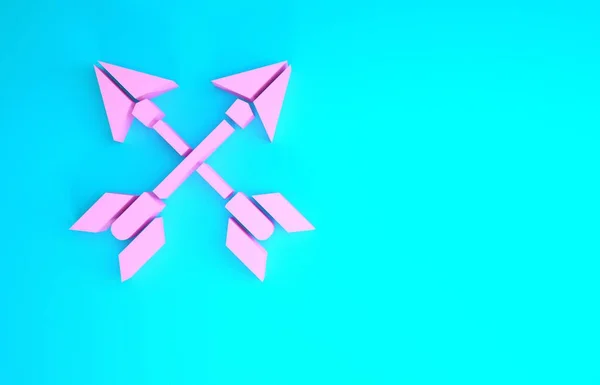 Pink Crossed arrows icon isolated on blue background. Minimalism concept. 3d illustration 3D render