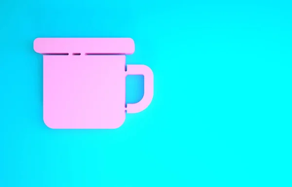 Tasse en métal rose Camping icône isolée sur fond bleu. Concept de minimalisme. Illustration 3D rendu 3D — Photo