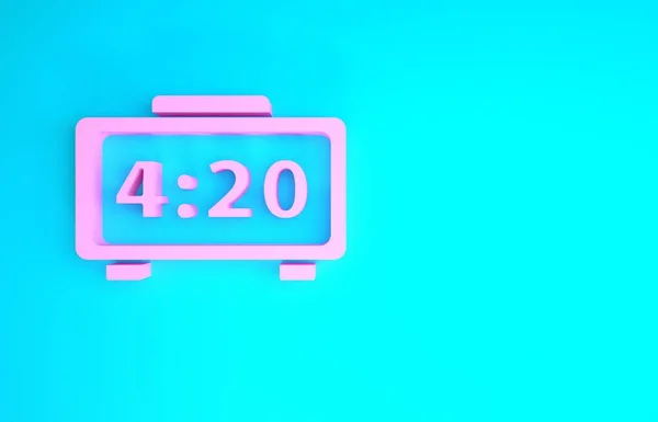Rosa icona della sveglia digitale isolato su sfondo blu. Orologio elettronico sveglia. Icona del tempo. Concetto minimalista. Illustrazione 3d rendering 3D — Foto Stock