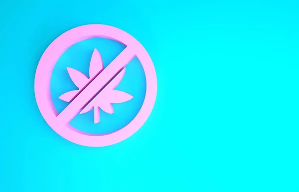 Pink Stop marihuana lub ikona liści marihuany izolowane na niebieskim tle. Żadnego palenia marihuany. Symbol konopi. Koncepcja minimalizmu. Ilustracja 3d — Zdjęcie stockowe
