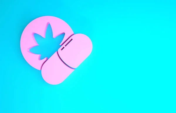 Rózsaszín gyógynövény ecstasy tabletta ikon elszigetelt kék alapon. Minimalizmus koncepció. 3d illusztráció 3D render — Stock Fotó