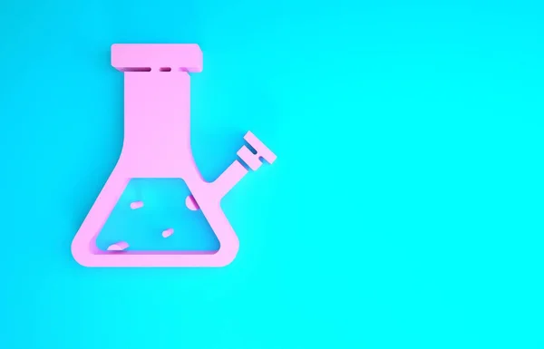 Bong in vetro rosa per fumare marijuana o icona di cannabis isolata su sfondo blu. Concetto minimalista. Illustrazione 3d rendering 3D — Foto Stock