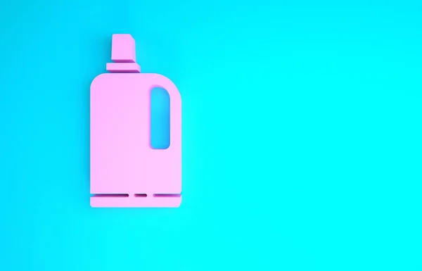 Icono suavizante de tela rosa aislado sobre fondo azul. Detergente líquido para ropa, acondicionador, agente de limpieza, lejía. Concepto minimalista. 3D ilustración 3D render —  Fotos de Stock