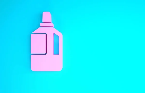 Pinkfarbenes Weichspüler-Symbol auf blauem Hintergrund. Flüssiges Waschmittel, Conditioner, Reinigungsmittel, Bleichmittel. Minimalismus-Konzept. 3D Illustration 3D Renderer — Stockfoto