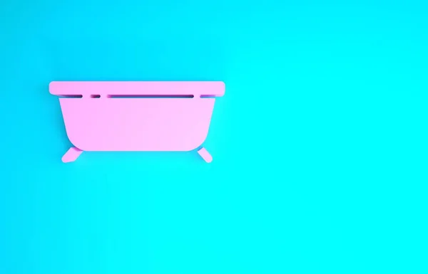 粉色浴缸图标隔离在蓝色背景。最低纲领的概念。3D渲染3D插图 — 图库照片