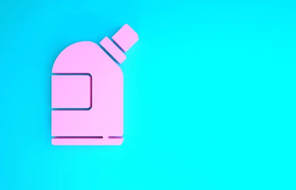 Розовые пластиковые бутылки для стирального порошка, отбеливателя, жидкости для мытья посуды или другой значок чистящего средства изолированы на синем фоне. Концепция минимализма. 3D-рендеринг — стоковое фото
