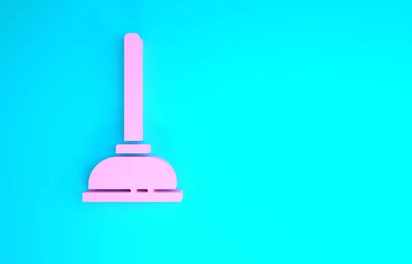 粉红色橡胶柱塞与木制手柄用于管道清洁图标隔离蓝色背景.马桶柱塞。最低纲领的概念。3D渲染3D插图 — 图库照片