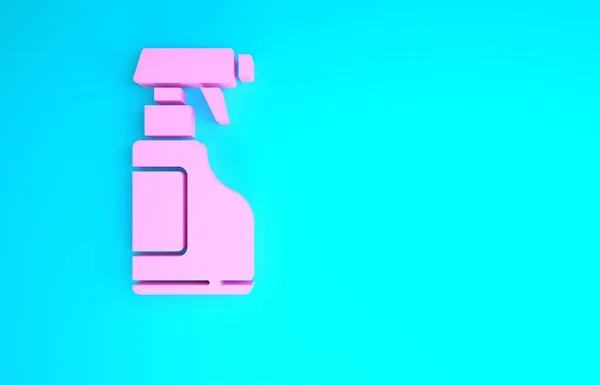 Pink Cleaning spray fles met wasmiddel vloeistof pictogram geïsoleerd op blauwe achtergrond. Minimalisme concept. 3d illustratie 3D renderen — Stockfoto