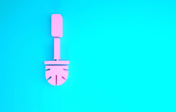 Рожева піктограма щітки для туалету ізольована на синьому фоні. Концепція мінімалізму. 3D ілюстрація 3D рендеринга — стокове фото