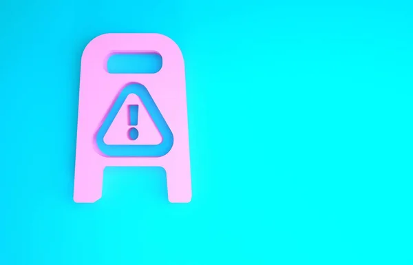 Pink Wet floor and cleaning in progress icon isolated on blue background. Cleaning service concept. Minimalism concept. 3d illustration 3D render — Stock Photo, Image