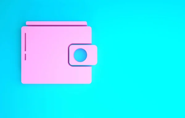 Розовый бумажник значок изолирован на синем фоне. Значок кошелька. Символ экономии денег. Концепция минимализма. 3D-рендеринг — стоковое фото