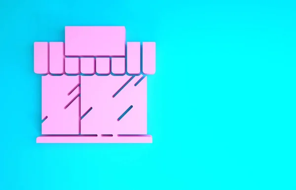 Edifício de compras rosa ou ícone de loja de mercado isolado no fundo azul. Construção de loja. Conceito de minimalismo. 3D ilustração 3D render — Fotografia de Stock