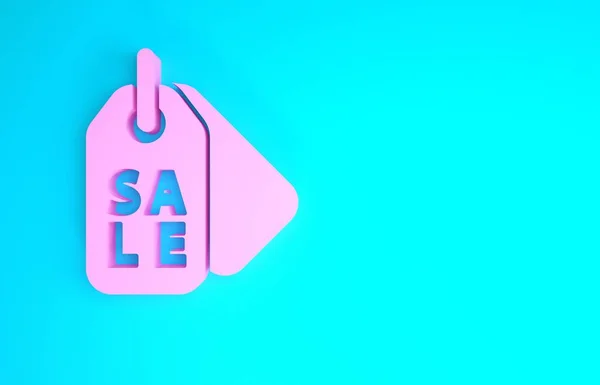 Pink Price tag con una inscripción Icono de venta aislado sobre fondo azul. Insignia por precio. Descuento de etiqueta promocional. Concepto minimalista. 3D ilustración 3D render — Foto de Stock