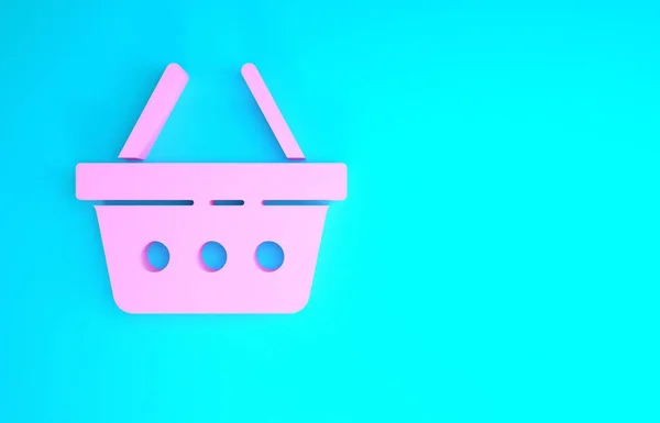 Pink Shopping basket icon isolated on blue background. Online buying concept. Delivery service sign. Shopping cart symbol. Minimalism concept. 3d illustration 3D render — Stock Photo, Image