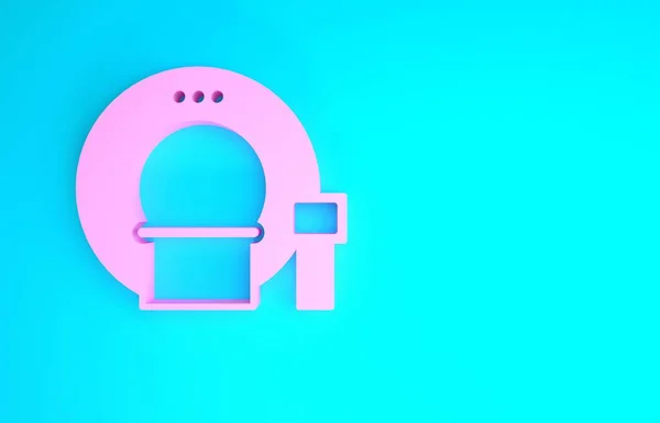 Icona tomografia rosa isolata su sfondo blu. Scanner medico, radiazioni. Diagnosi, radiologia, terapia a risonanza magnetica. Concetto minimalista. Illustrazione 3d rendering 3D — Foto Stock