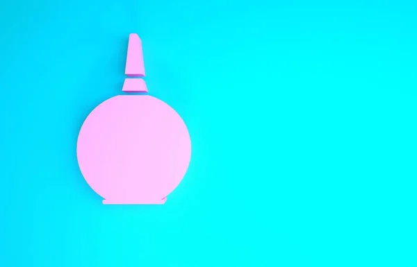 Ikona Pink Enema izolované na modrém pozadí. Enema s plastovým hrotem. Lékařská hruška. Minimalismus. 3D ilustrace 3D vykreslení — Stock fotografie