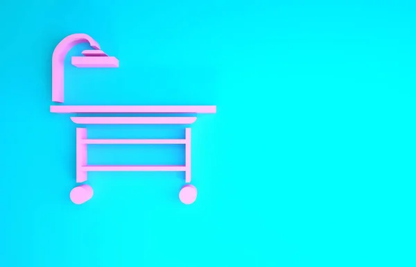 Icono de mesa de operaciones rosa aislado sobre fondo azul. Concepto minimalista. 3D ilustración 3D render — Foto de Stock