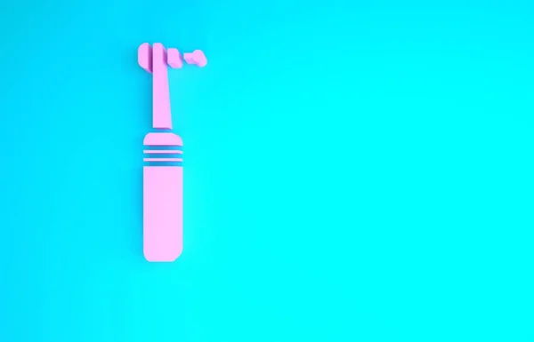 Icono de taladro de diente rosa aislado sobre fondo azul. Pieza de mano dental para herramientas de perforación y rectificado. Instrumento médico. Concepto minimalista. 3D ilustración 3D render —  Fotos de Stock