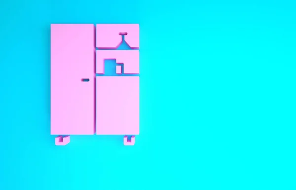 粉红药柜图标隔离在蓝色背景.最低纲领的概念。3D渲染3D插图 — 图库照片