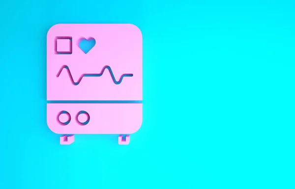 Pink Computer monitor with cardiogram icon isolated on blue background. Monitoring icon. ECG monitor with heart beat hand drawn. Minimalism concept. 3d illustration 3D render — Stock Photo, Image
