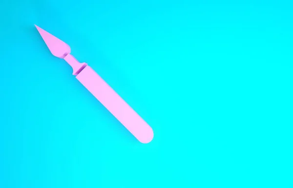 Рожева піктограма медичної хірургії скальпеля ізольована на синьому фоні. Медичний інструмент. Концепція мінімалізму. 3D ілюстрація 3D рендеринга — стокове фото