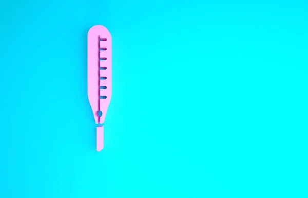 Рожевий медичний термометр для медичного огляду ізольований на синьому фоні. Концепція мінімалізму. 3D ілюстрація 3D рендеринга — стокове фото