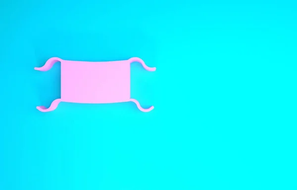 青の背景に隔離されたピンクの医療用保護マスクアイコン。最小限の概念。3Dイラスト3Dレンダリング — ストック写真
