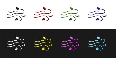 Rüzgar simgesini siyah beyaz arkaplanda izole et. Rüzgarlı bir hava. Vektör İllüstrasyonu