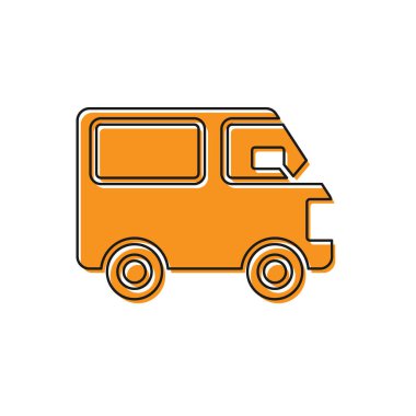 Turuncu kargo kamyonu ikonu beyaz arka planda izole edildi. Vektör İllüstrasyonu