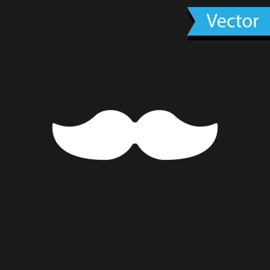 Beyaz Bıyık simgesi siyah arkaplanda izole edildi. Berber dükkanı sembolü. Yüz kılı stili. Vektör İllüstrasyonu