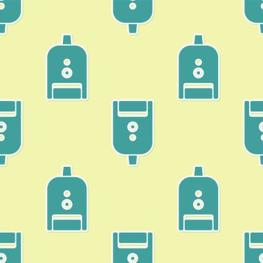 Erkekler için yeşil elektrikli tıraş bıçağı sarı arka planda izole edilmiş pürüzsüz bir şekil. Elektrikli tıraş makinesi. Vektör İllüstrasyonu