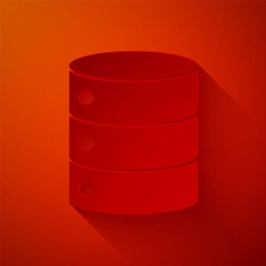 Kağıt kesme Sunucusu, Data, Web sunucu simgesi kırmızı arkaplanda izole edildi. Kağıt sanatı tarzı. Vektör İllüstrasyonu