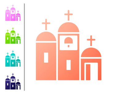 Mercan Kilisesi binası ikonu beyaz arka planda izole edilmiş. Hıristiyan Kilisesi. Kilisenin dini. Renk simgelerini ayarla. Vektör İllüstrasyonu