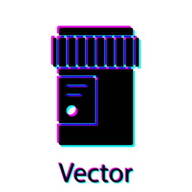 Esrar ya da kenevir yaprağı ikonu beyaz arka planda izole edilmiş siyah tıbbi şişe. Kavanozlardaki kenevir yağı özlerini taklit et. Vektör İllüstrasyonu