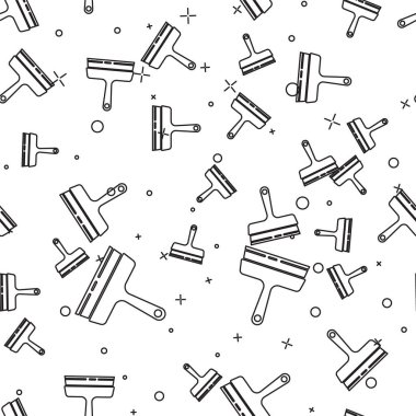 Pencereler için plastik temizleyici ile siyah hat temizleme hizmeti beyaz arkaplanda izole edilmiş pürüzsüz desen. Silecek, kazıyıcı, silecek. Vektör İllüstrasyonu