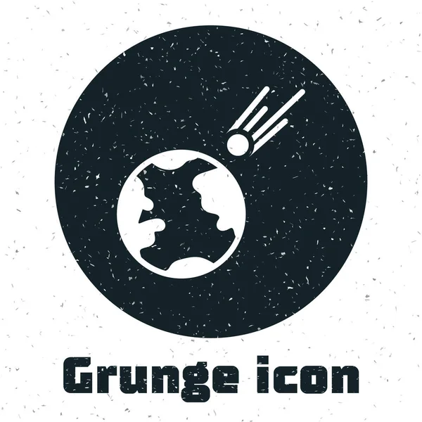 Grunge Comet 아이콘 아래로 떨어지는 배경에서 합니다 모노크롬 빈티지그리기 사기적 — 스톡 벡터