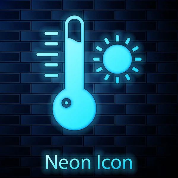 Светящийся Неоновый Метеорологический Термометр Измеряющий Иконку Фоне Кирпичной Стены Термометр — стоковый вектор